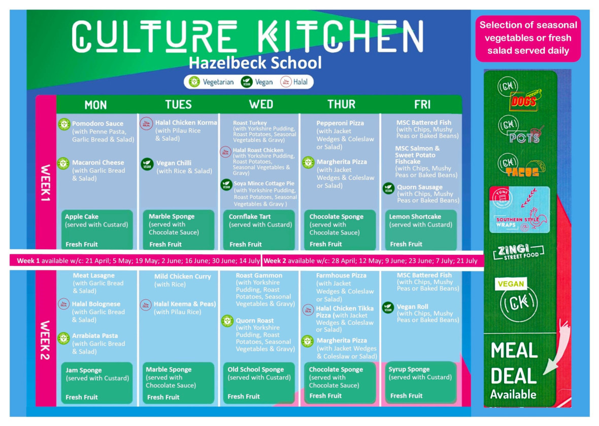 Hazelbeck menu March 25